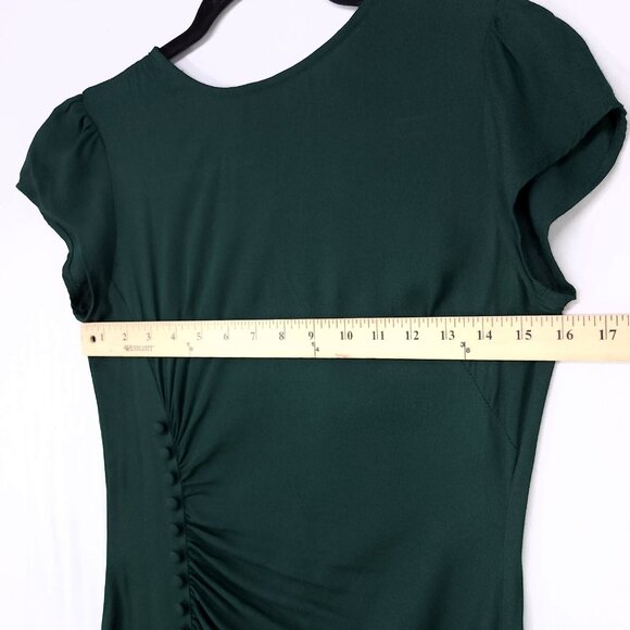 Reformation Frasier Midi Dress 2 Forest Green Leg Slit Short Sleeve Side Button - Picture 8 of 16